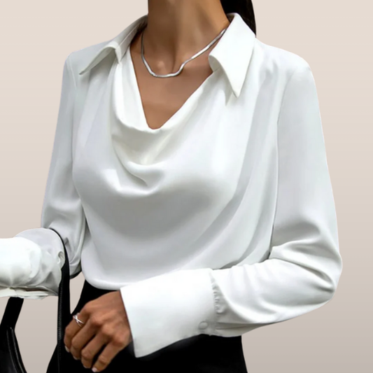 Celeste – Satijnen Blouse Met Watervalhals En Lange Mouwen