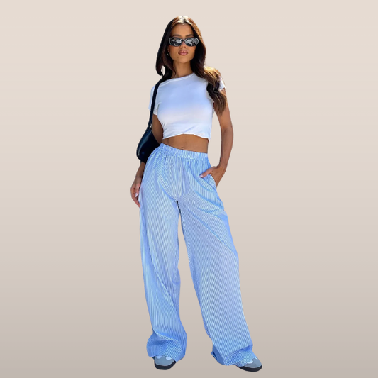 Noor – gestreepte zomer broek in luchtige katoenblend