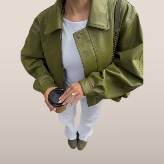 Reese – Oversized PU Leren Jas Met Revers En Ritssluiting