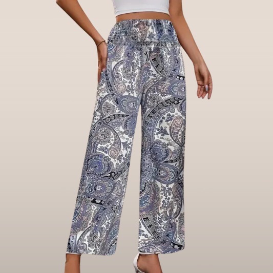 Mira – Luchtige paisleyprint zomer broek met elastische taille en rechte pijpen