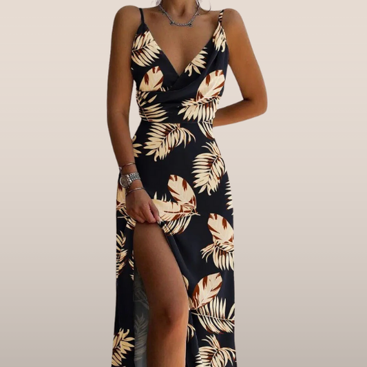Talia –  maxi-jurk met tropische print en elegante V-hals