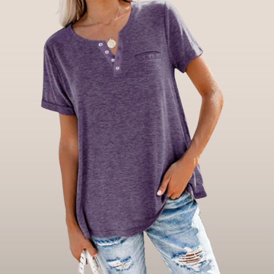 Lynn – Losvallende henley top met knoopdetail en zachte jersey stof