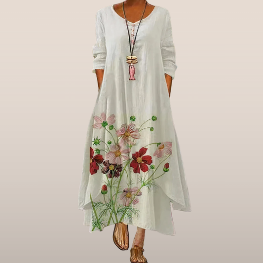 Elina – Bloemenprint Maxi Zomerjurk Met Knopenrij