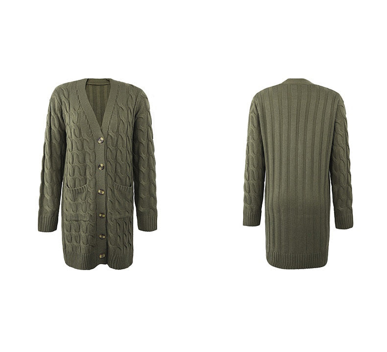 Noelle – lang dames cardigan vest van polyester met knoopsluiting en zakken
