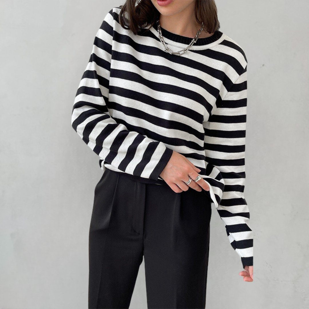 Elin - Gestreept dames sweatshirt met lange mouwen en O-hals