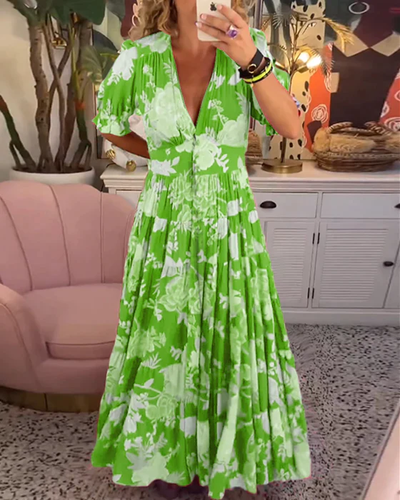 Giulia – Maxi jurk met Sicilische bloemprint en spaghetti bandje