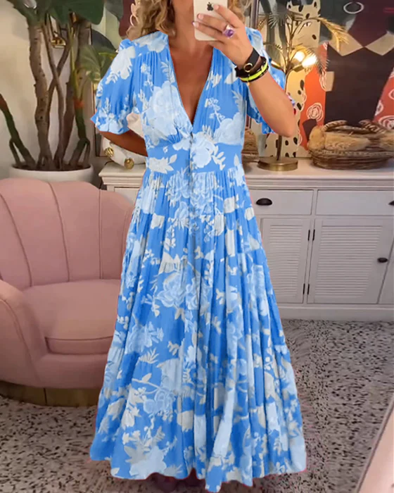 Giulia – Maxi jurk met Sicilische bloemprint en spaghetti bandje
