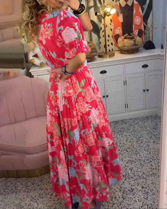 Giulia – Maxi jurk met Sicilische bloemprint en spaghetti bandje