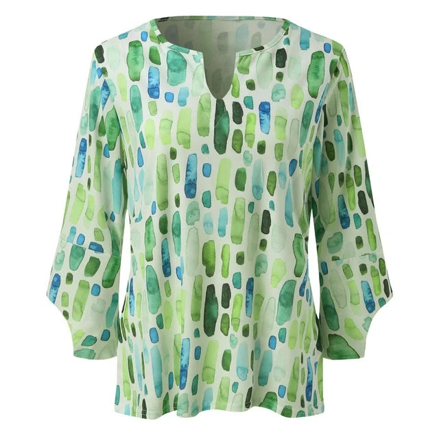 Noa – Groene damesblouse met print en luchtige pasvorm van katoen