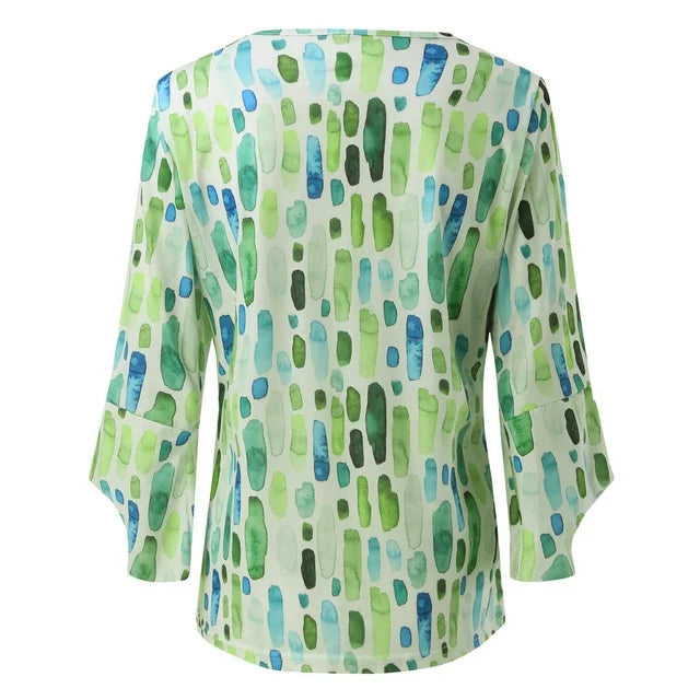 Noa – Groene damesblouse met print en luchtige pasvorm van katoen