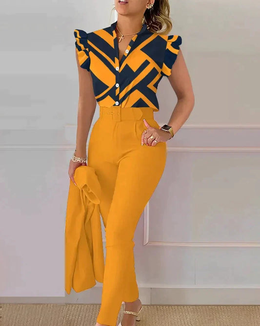 Suzie – Zomers lounge set met opvallende print en elastische tailleband