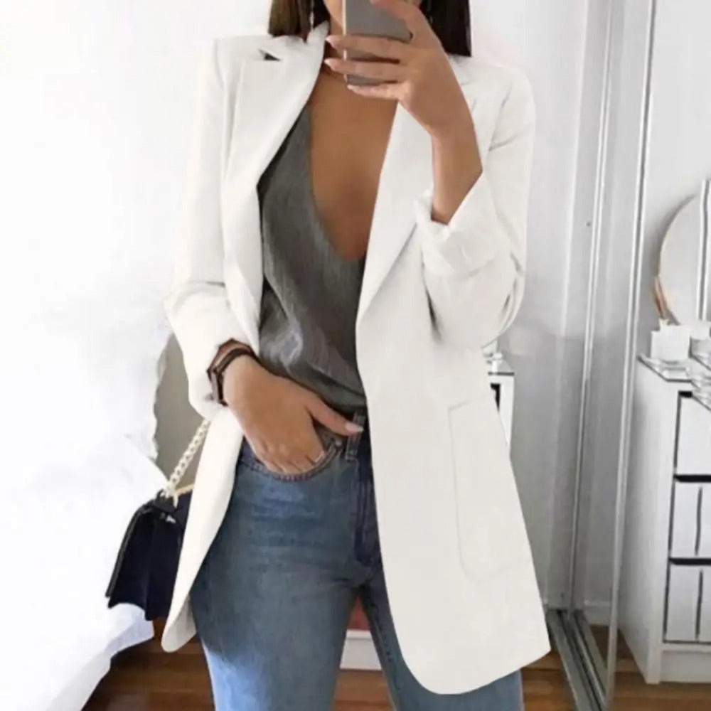 Isabella – dames blazer van katoen-polyester mix met omgeslagen kraag
