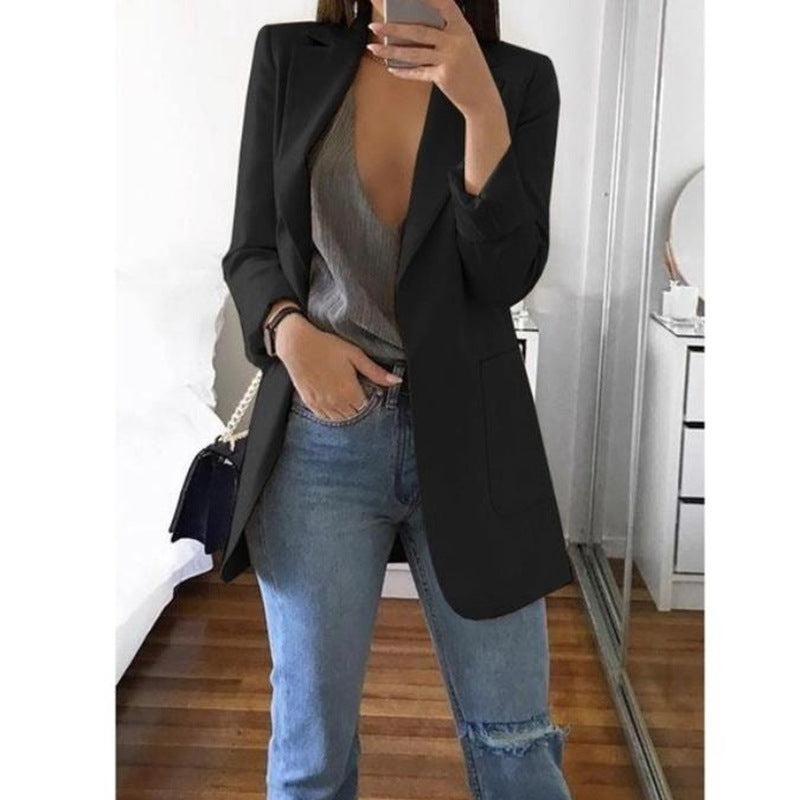 Isabella – dames blazer van katoen-polyester mix met omgeslagen kraag