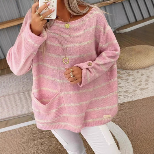 Élodie – oversized wollen trui met strepen en zakken