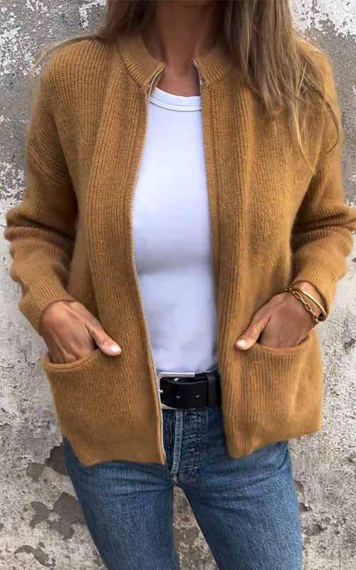 Émile – wollen cardigan vest met open front en ribgebreide details