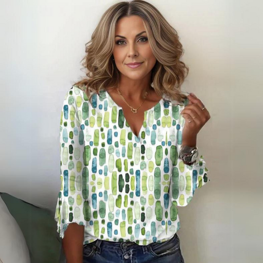 Noa – Groene damesblouse met print en luchtige pasvorm van katoen