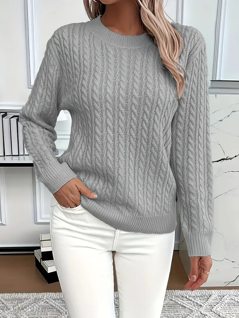 Mireille – gebreide trui met kabelmotief en lange mouwen