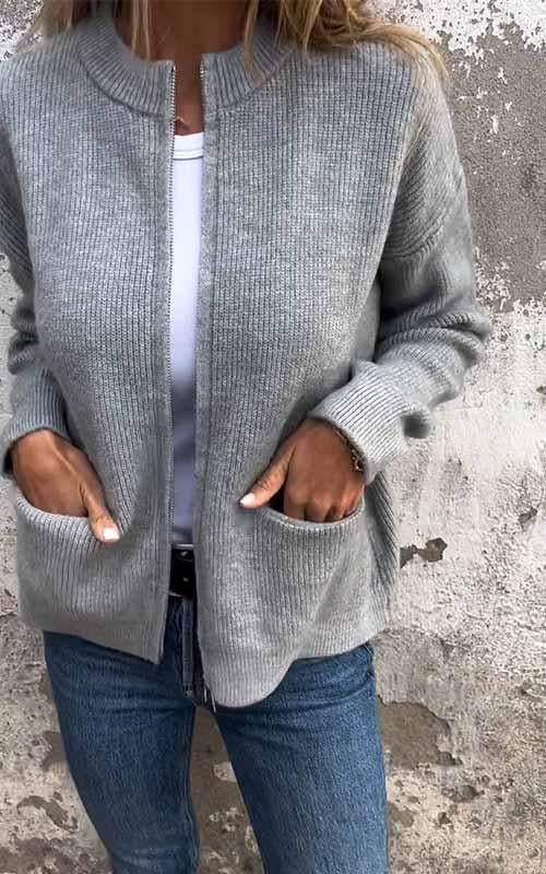 Émile – wollen cardigan vest met open front en ribgebreide details
