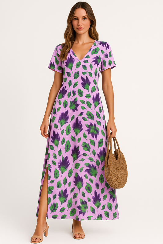 Sophie – Elegante maxi jurk met split en V-hals