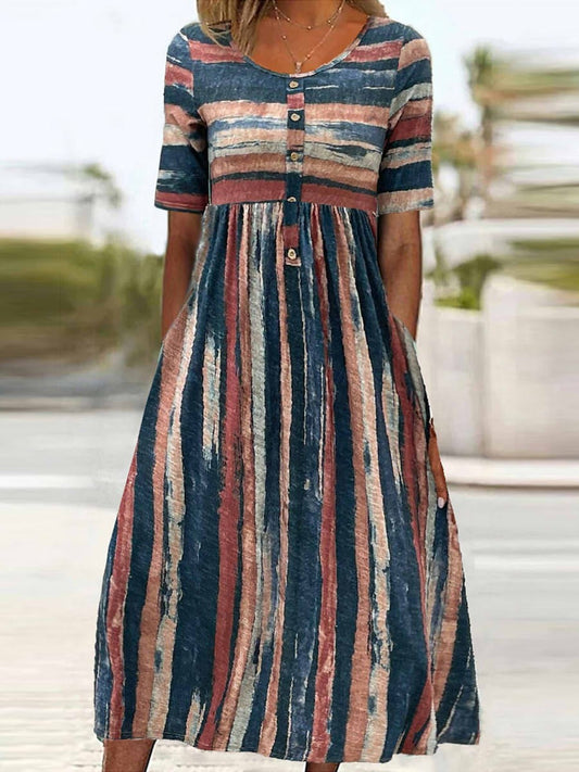 Mowa – Zomer midi-jurk met streepdessin en zakken