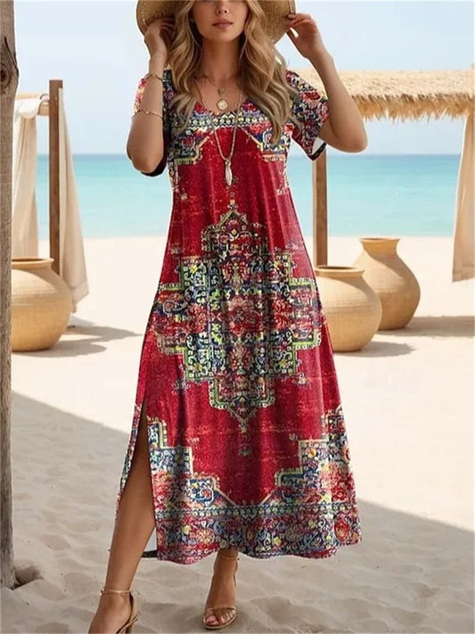 Fenna – Midi-jurk met vintage bloemen en relaxed fit