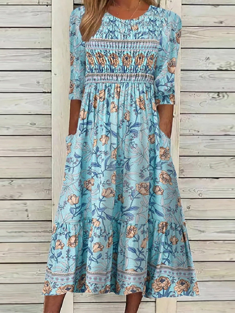 Elena – Midi-jurk met bloemenprint en pofmouwen