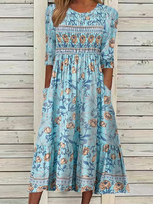 Elena – Midi-jurk met bloemenprint en pofmouwen