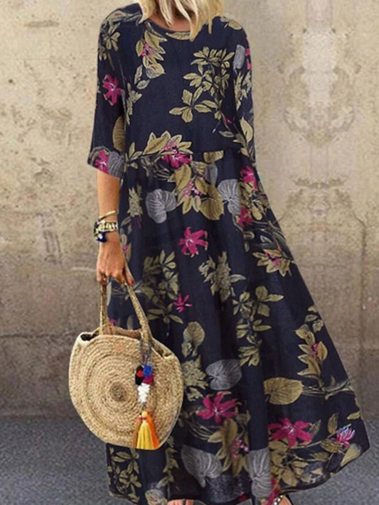 Mowa – Midi zomerjurk met bloemenprint en halve mouwen