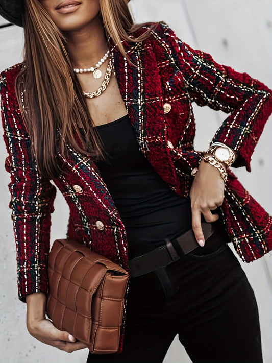 Claire – geruite damesblazer met dubbele knopen