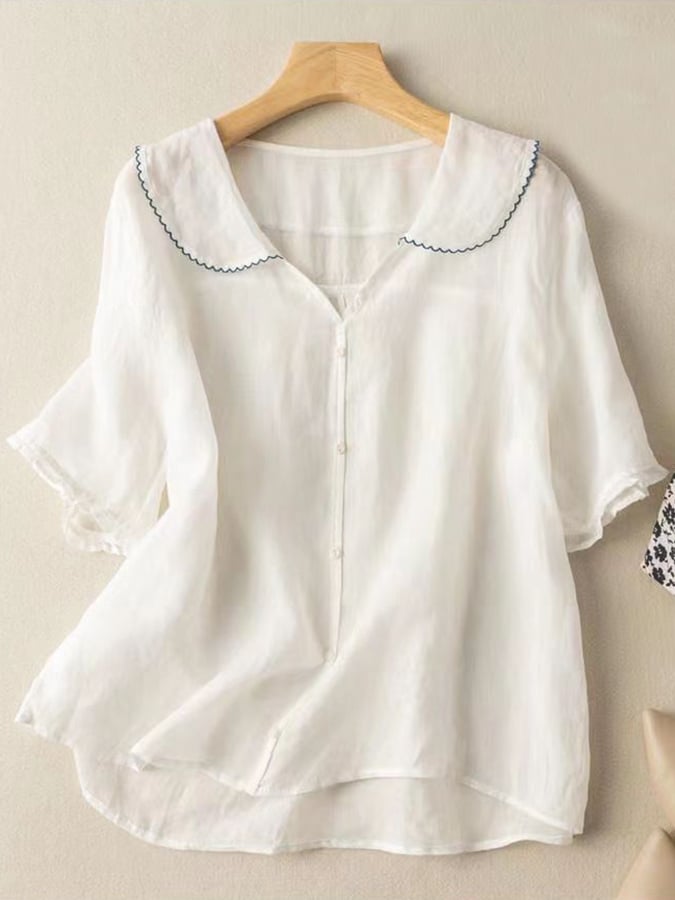 Fleur –  katoenen blouse met korte mouwen en poppenkraag