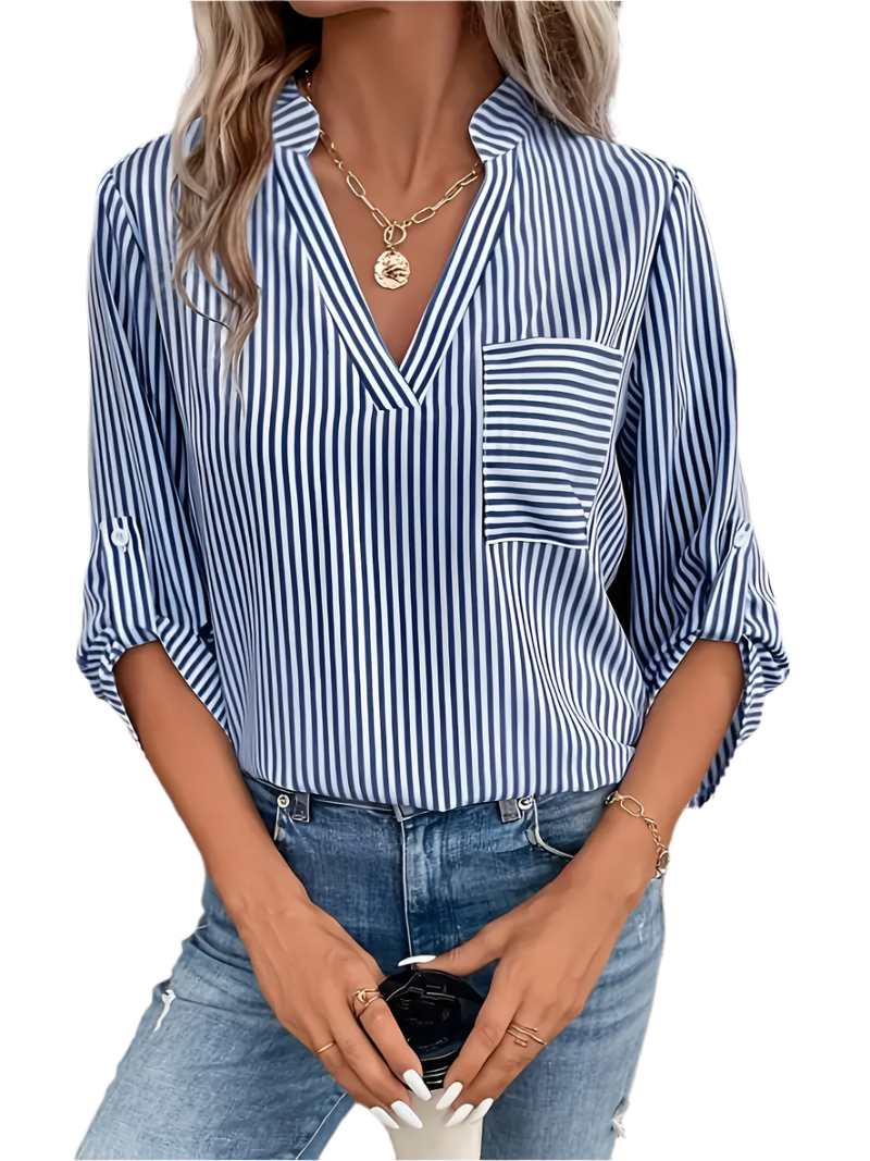 Camille - Luchtige Blouse met Tijdloos Streeppatroon en Flatterende V-hals