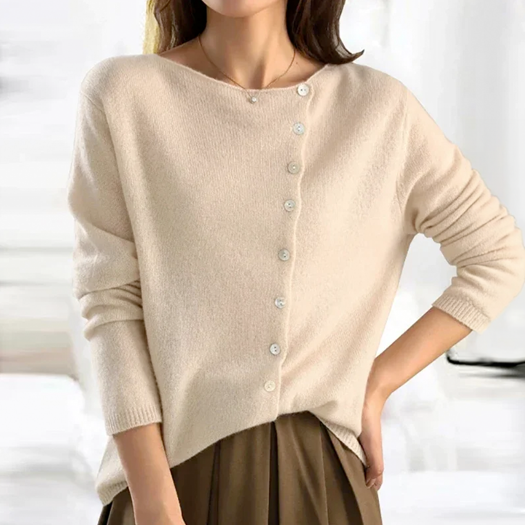 Nina – dames cardigan-vest met knopen en ronde hals
