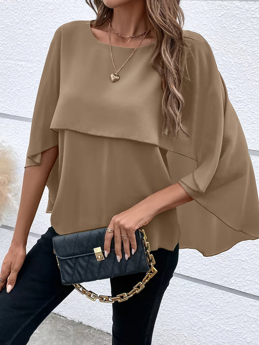 Luna – Gelaagde Crew Neck Blouse Met Cloak Mouwen