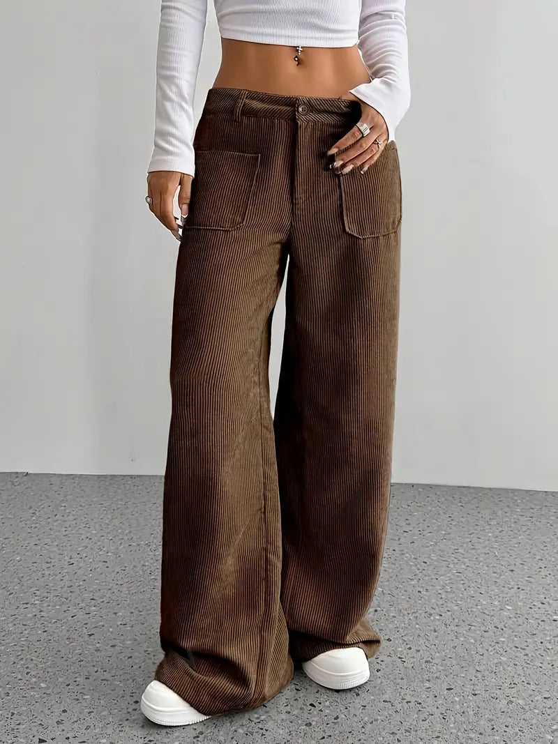 Elena – Corduroy Broek Met Wijde Pijpen