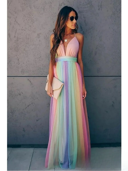 Sophia – Getailleerde Maxi Zomerjurk Met Diepe V-hals