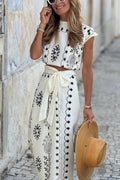 Dames set met ronde hals top en rechte midi rok