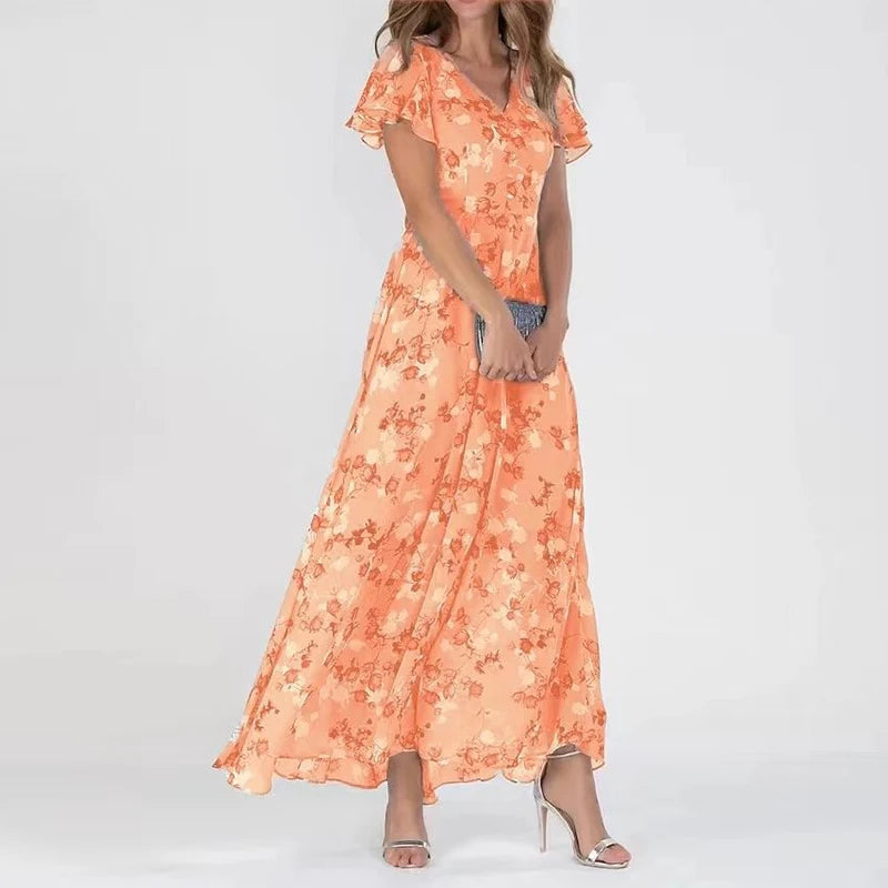 Lilia – bloemenjurk met V-hals en korte mouwen