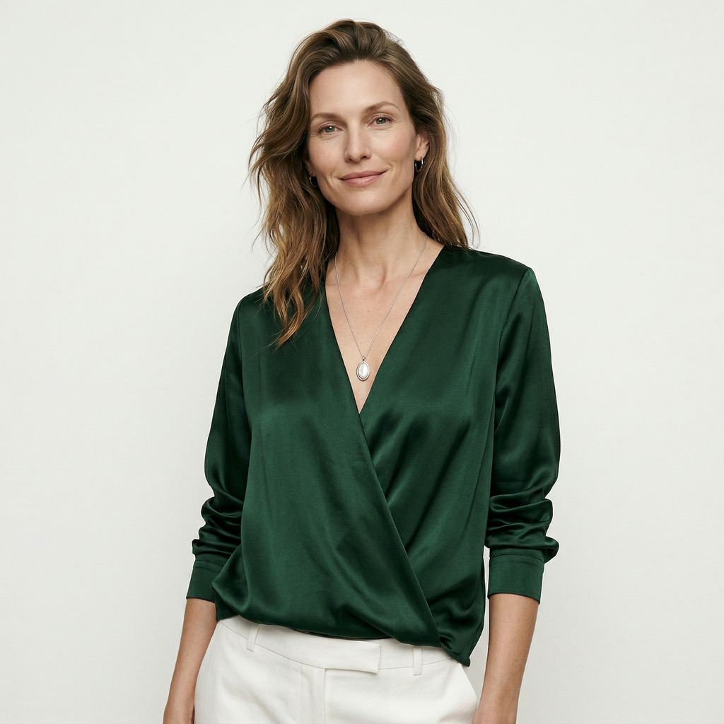 Dames blouse met v-hals en lange mouwen