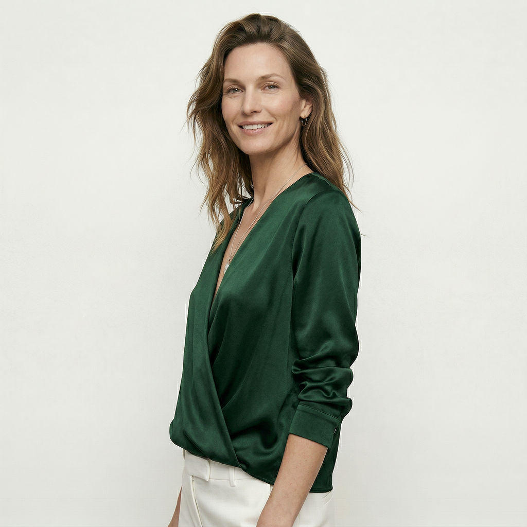Dames blouse met v-hals en lange mouwen