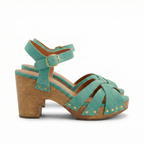 Blokhak sandalen met kruisbanden en enkelriem