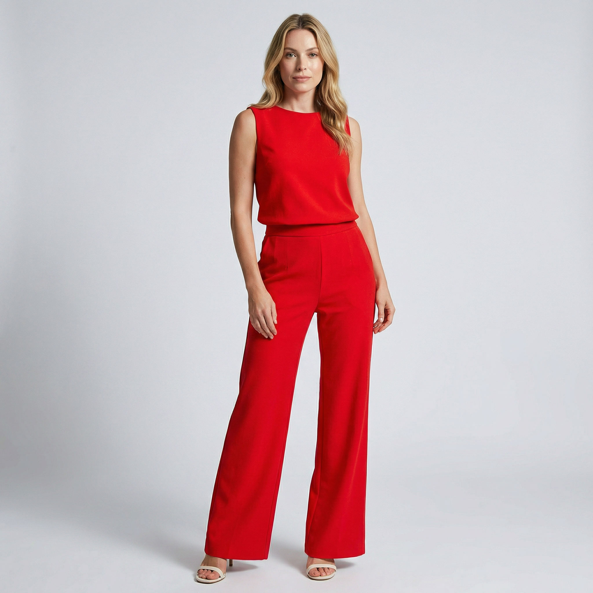Mouwloze jumpsuit met ronde hals en rechte pijpen