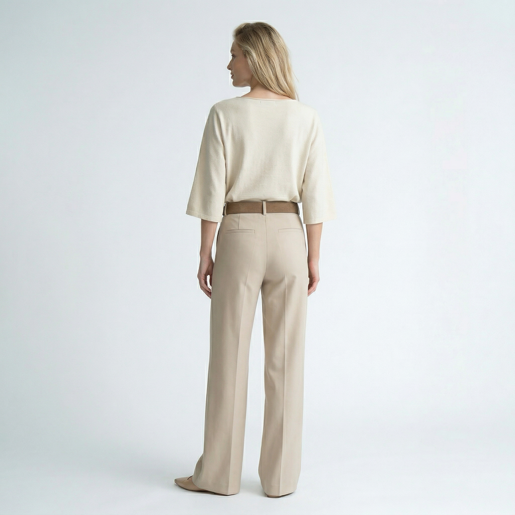 Dames set met ronde hals top en rechte wijde pantalon