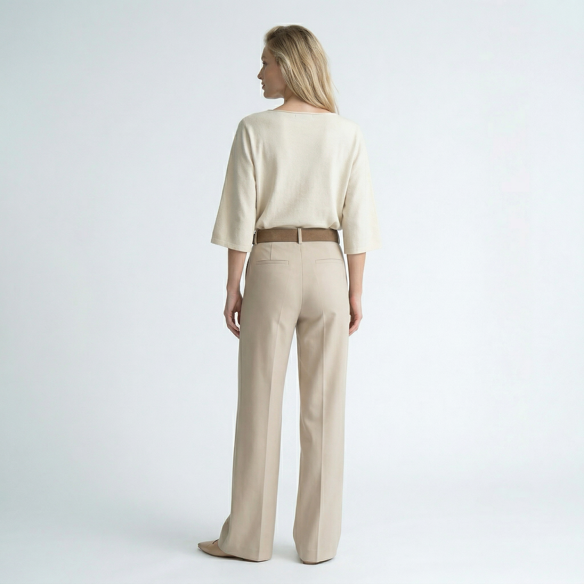 Dames set met ronde hals top en rechte wijde pantalon
