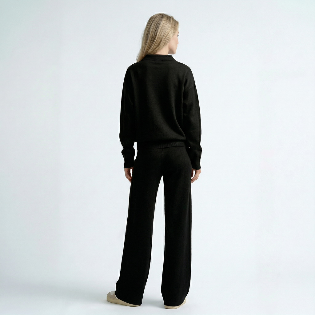 set met lange mouwen top en wide leg broek met hoge taille