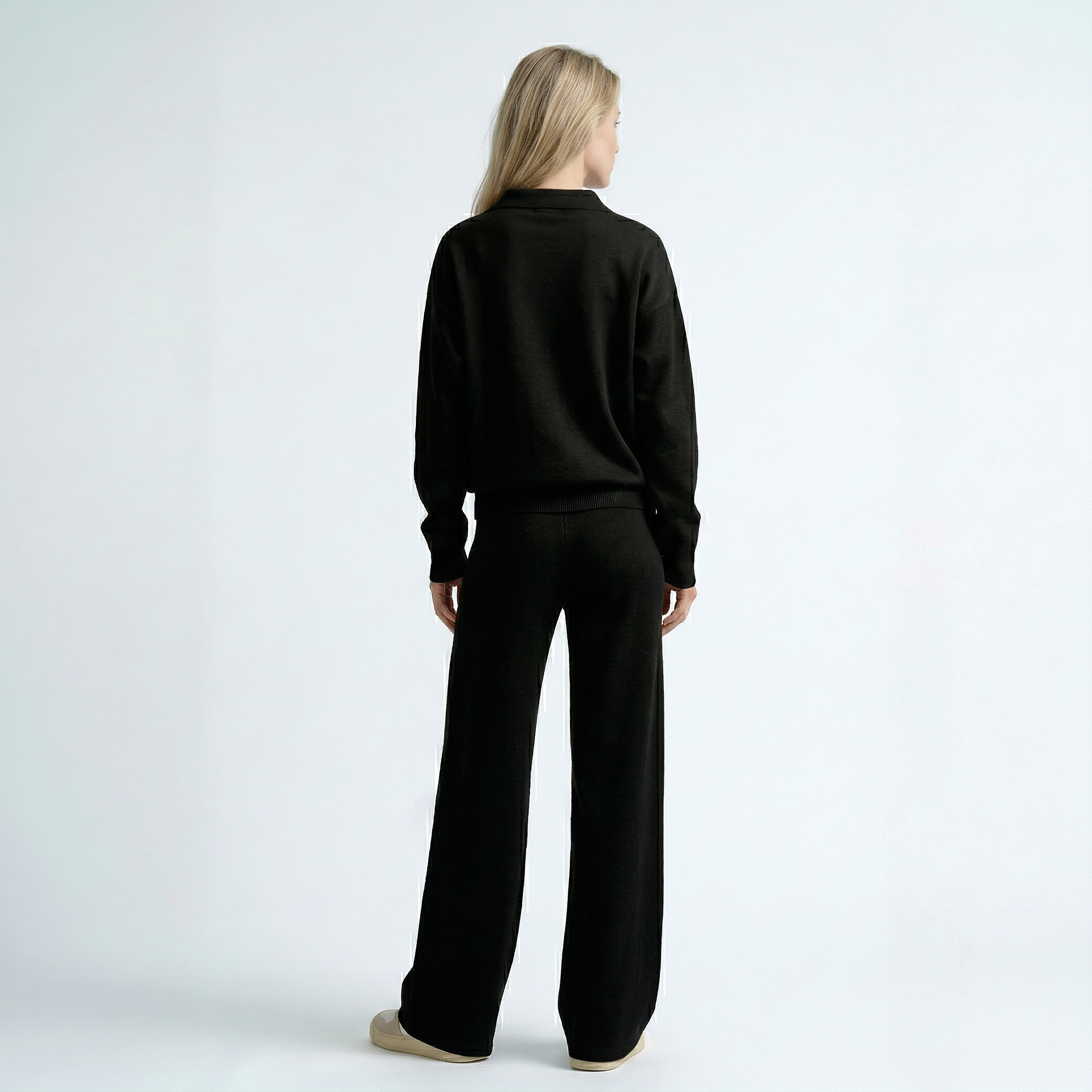 set met lange mouwen top en wide leg broek met hoge taille