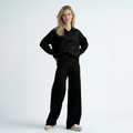 set met lange mouwen top en wide leg broek met hoge taille
