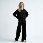 set met lange mouwen top en wide leg broek met hoge taille