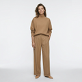 dames set met ronde hals top en rechte broek met hoge taille