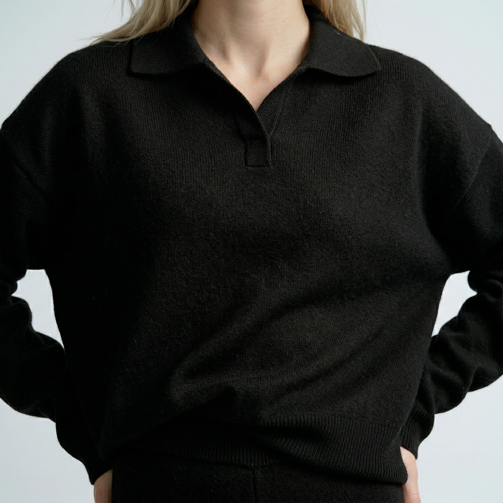 set met lange mouwen top en wide leg broek met hoge taille