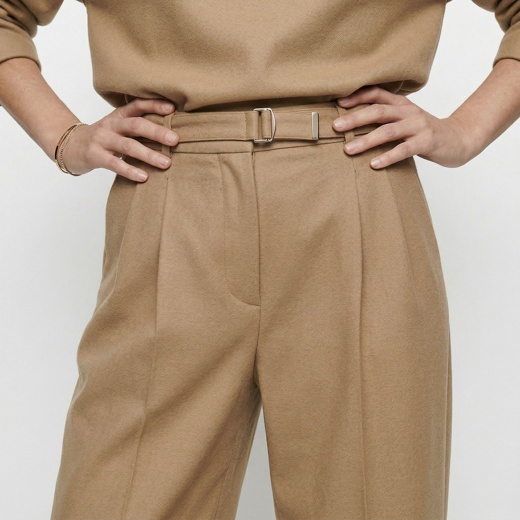 dames set met ronde hals top en rechte broek met hoge taille